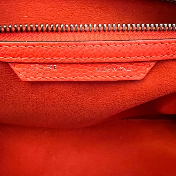 CELINE MINI LUGGAGE Grainy Calfskin Handbag - Orange-Red - Picture 10 of 12
